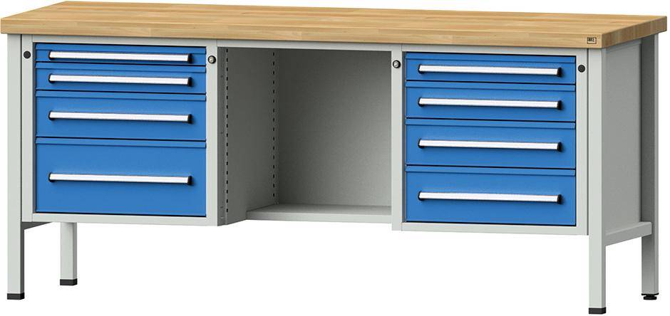 Anke Kastenwerkbank B2000xT700xH890mm RAL7035/5012 BMP: 40 mm 8 Schubladen