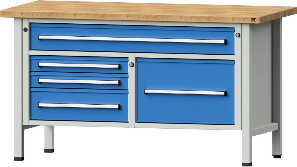 Anke Kastenwerkbank B1500xT700xH840mm RAL7035/5012 BMP: 40 mm 5 Schubladen