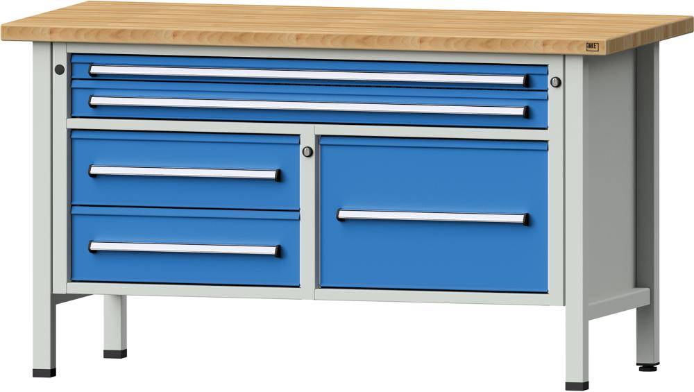 Anke Kastenwerkbank B1500xT700xH840mm RAL7035/5012 BMP: 40 mm 5 Schubladen