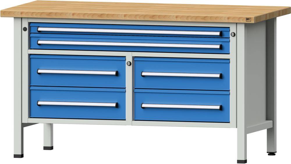 Anke Kastenwerkbank B1500xT700xH850mm RAL7035/5012 BMP: 50 mm 6 Schubladen
