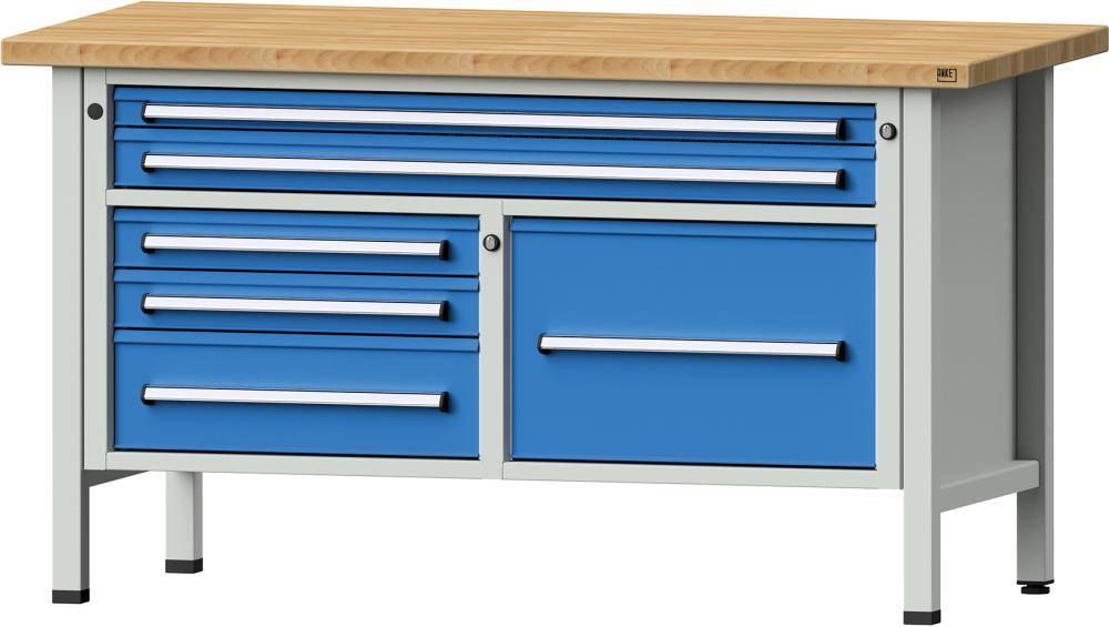 Anke Kastenwerkbank B1500xT700xH890mm RAL7035/5012 BMP: 40 mm 6 Schubladen