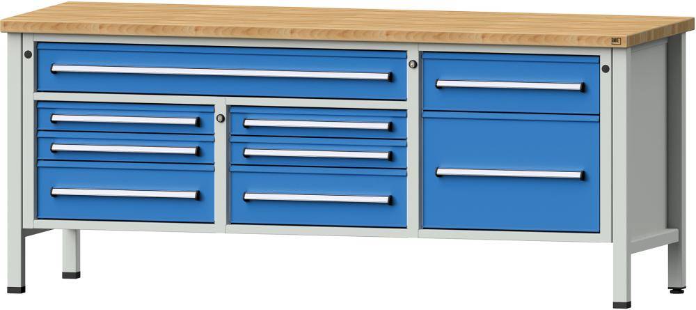 Anke Kastenwerkbank B2000xT700xH890mm RAL7035/5012 BMP: 40 mm 9 Schubladen