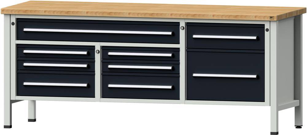 Anke Kastenwerkbank B2000xT700xH840mm RAL7035/7016 BMP: 40 mm 9 Schubladen