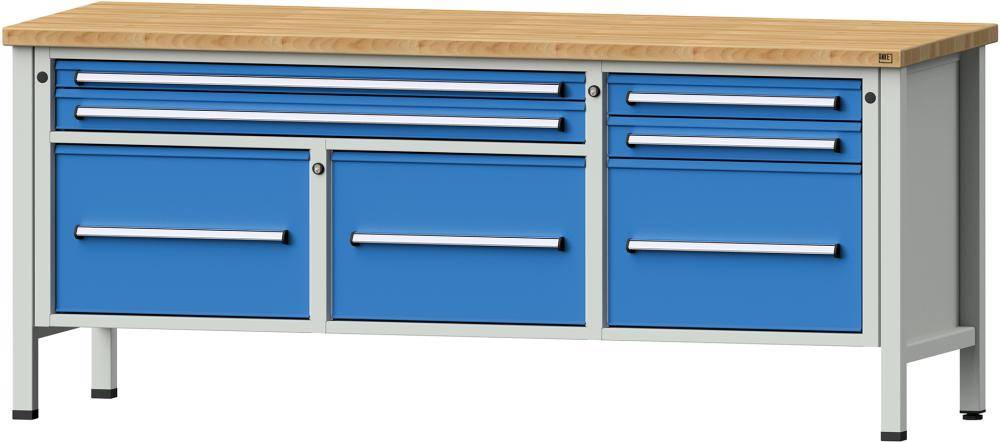 Anke Kastenwerkbank B2000xT700xH840mm RAL7035/5012 BMP: 40 mm 7 Schubladen