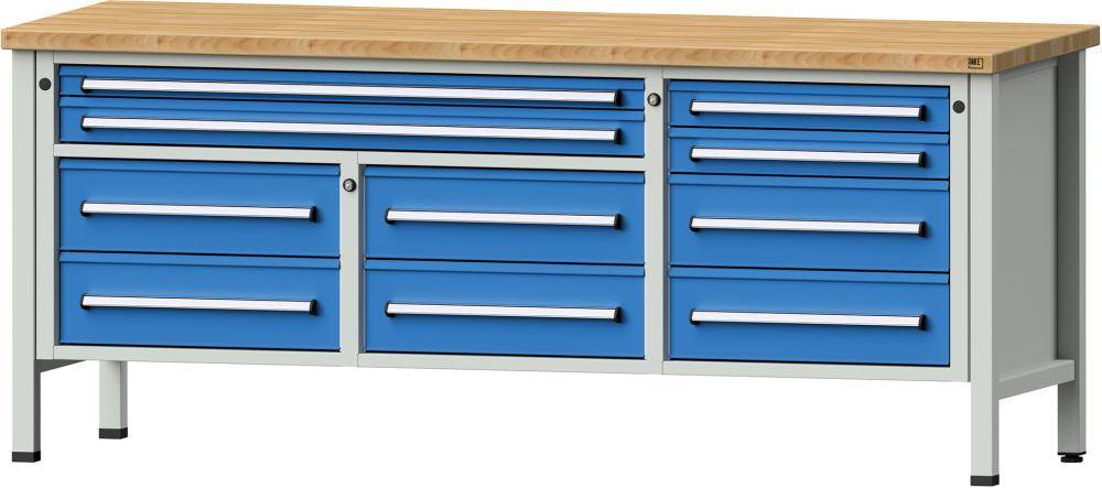 Anke Kastenwerkbank B2000xT700xH840mm RAL7035/5012 BMP: 40 mm 10 Schubladen