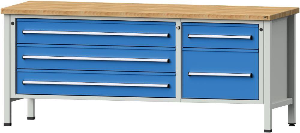 Anke Kastenwerkbank B2000xT700xH840mm RAL7035/5012 BMP: 40 mm 5 Schubladen