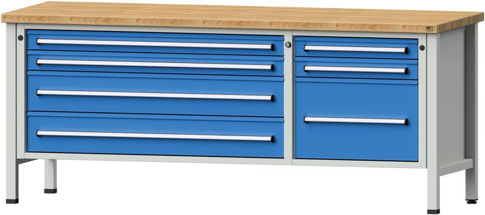 Anke Kastenwerkbank B2000xT700xH840mm RAL7035/5012 BMP: 40 mm 7 Schubladen