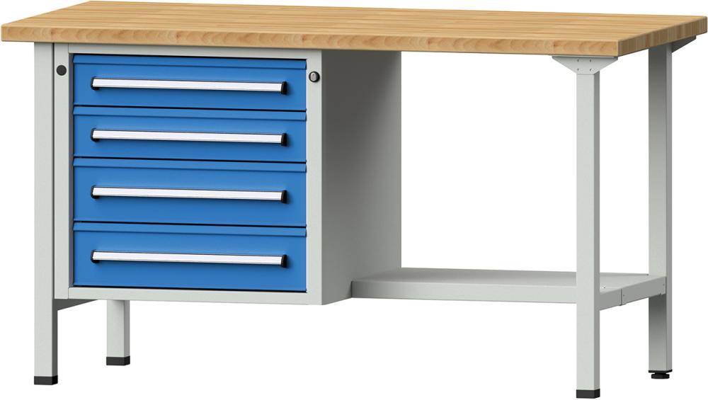 Anke Kombi-Werkbank B1500xT700xH840mm RAL7035/5012 BMP: 40 mm 4 Schubladen, 1 Boden - Artikel: 7830945849