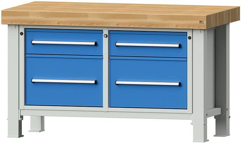 Anke Schwerlastwerkbank B1500xT800xH900mm RAL7035/5012 BMP: 100 mm 4 Schubladen