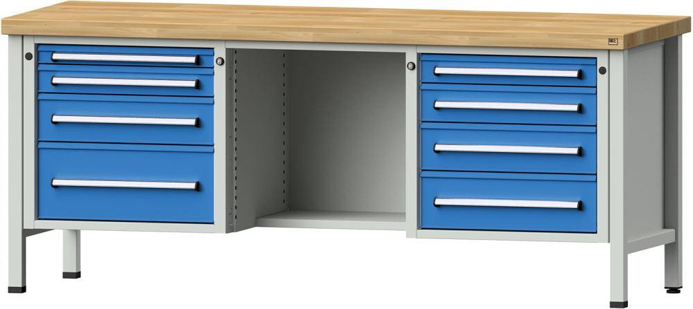 Anke Kastenwerkbank B2000xT700xH850mm RAL7035/5012 BMP: 50 mm 8 Schubladen
