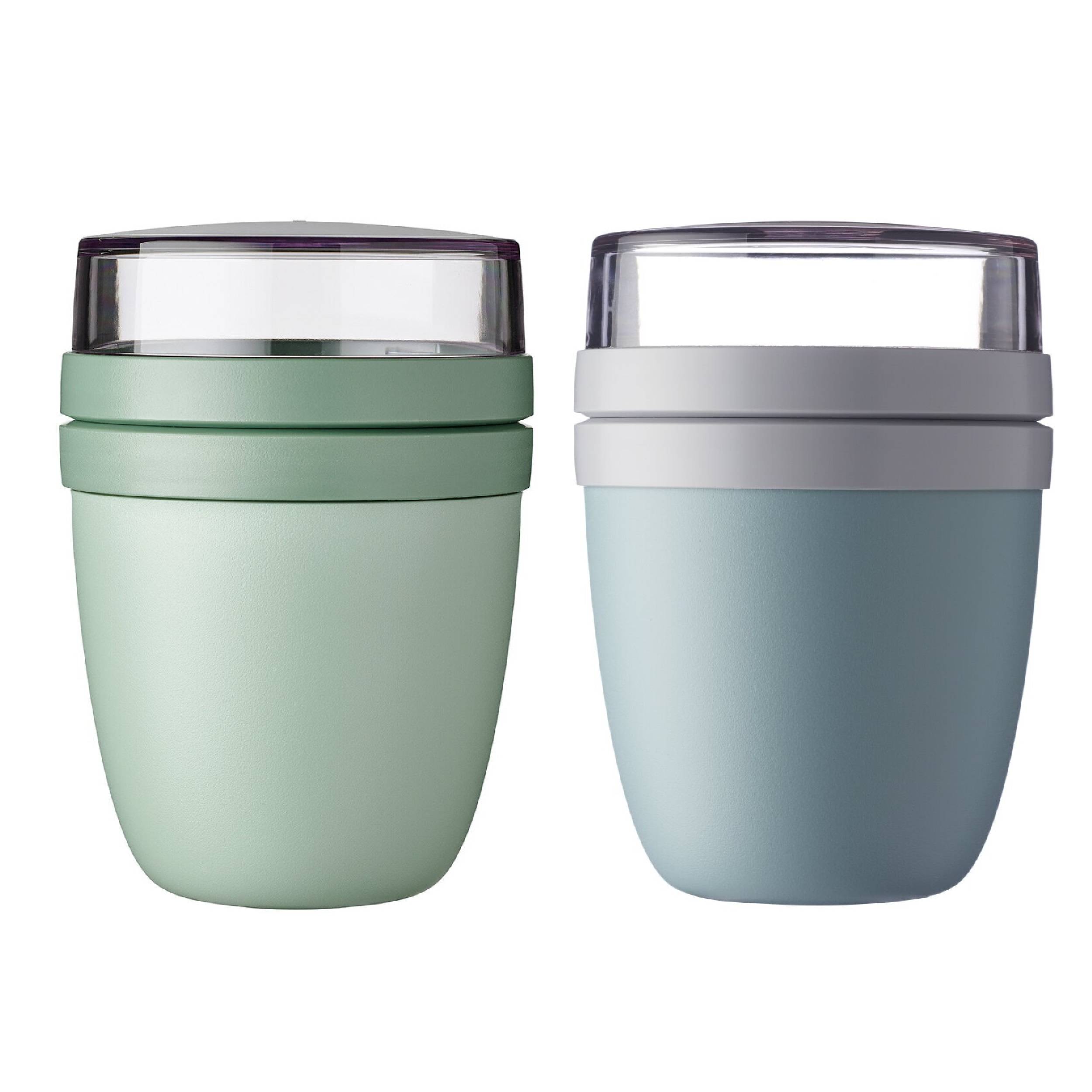 Mepal | Lunchpot Ellipse Mixed | Nordic Sage & Nordic Green | Müslibecher to go | Joghurt und Müsli getrennt | 500 ml + 200 ml | Gefrierschrank, Mik