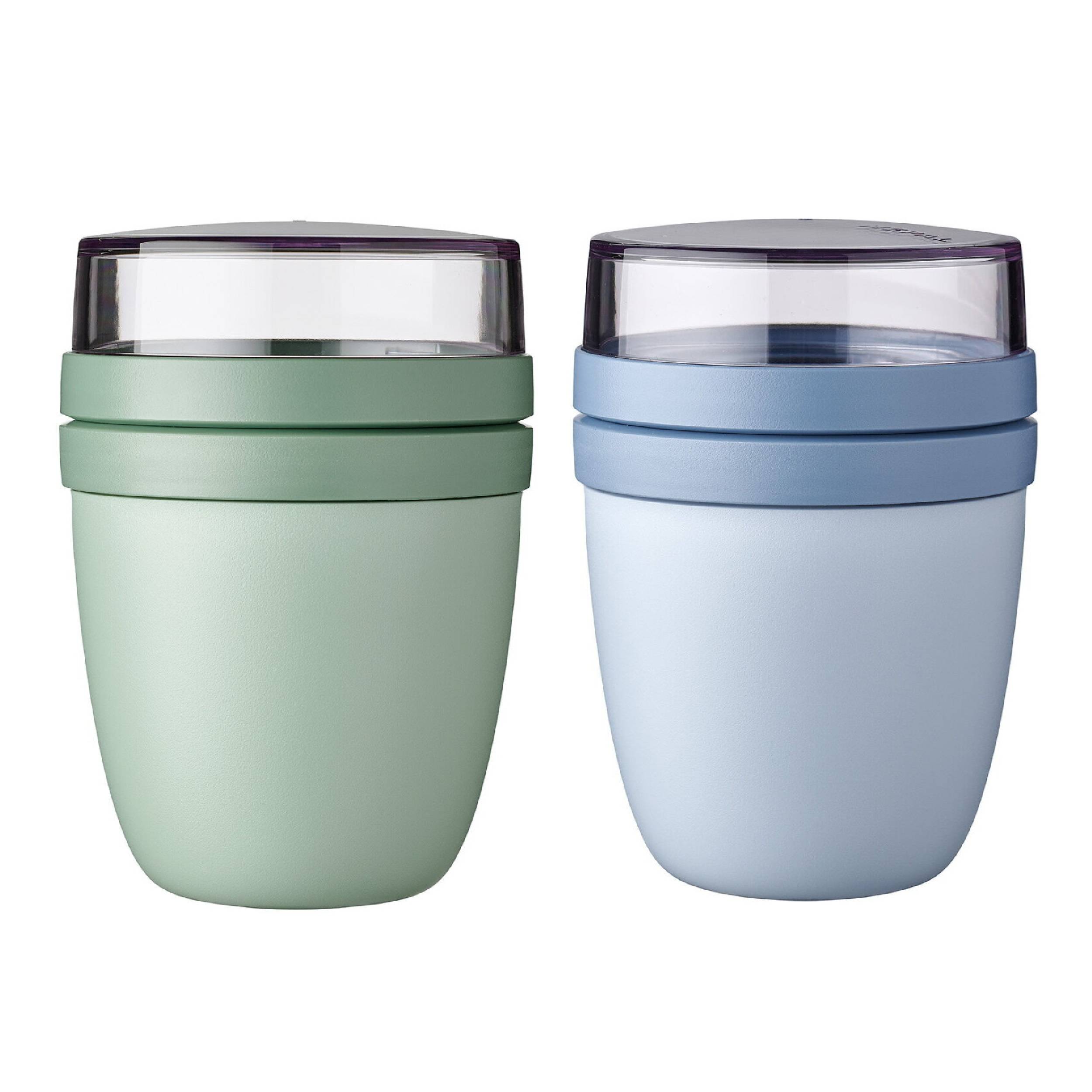 Mepal | Lunchpot Ellipse Mixed | Nordic Sage + Nordic Blue | Müslibecher to go | Unterteilung für Joghurt & Müsli | 500 ml + 200 ml | Geeignet für
