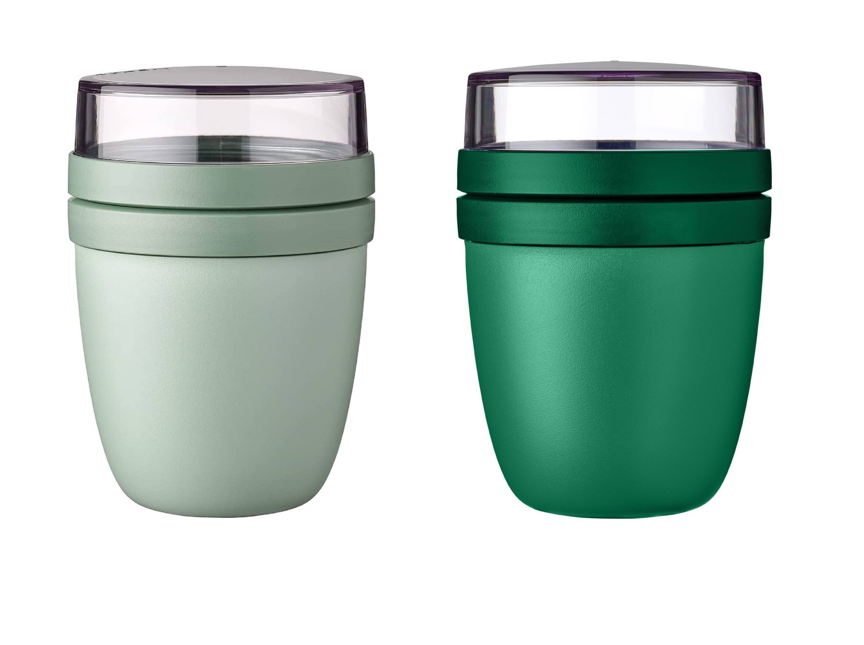 Mepal | Lunchpot Ellipse | Nordic Sage & Vivid Green | Müslibecher to go | Joghurt & Müsli Unterteilung | 500 ml + 200 ml | Gefrierschrank, Mikrowel