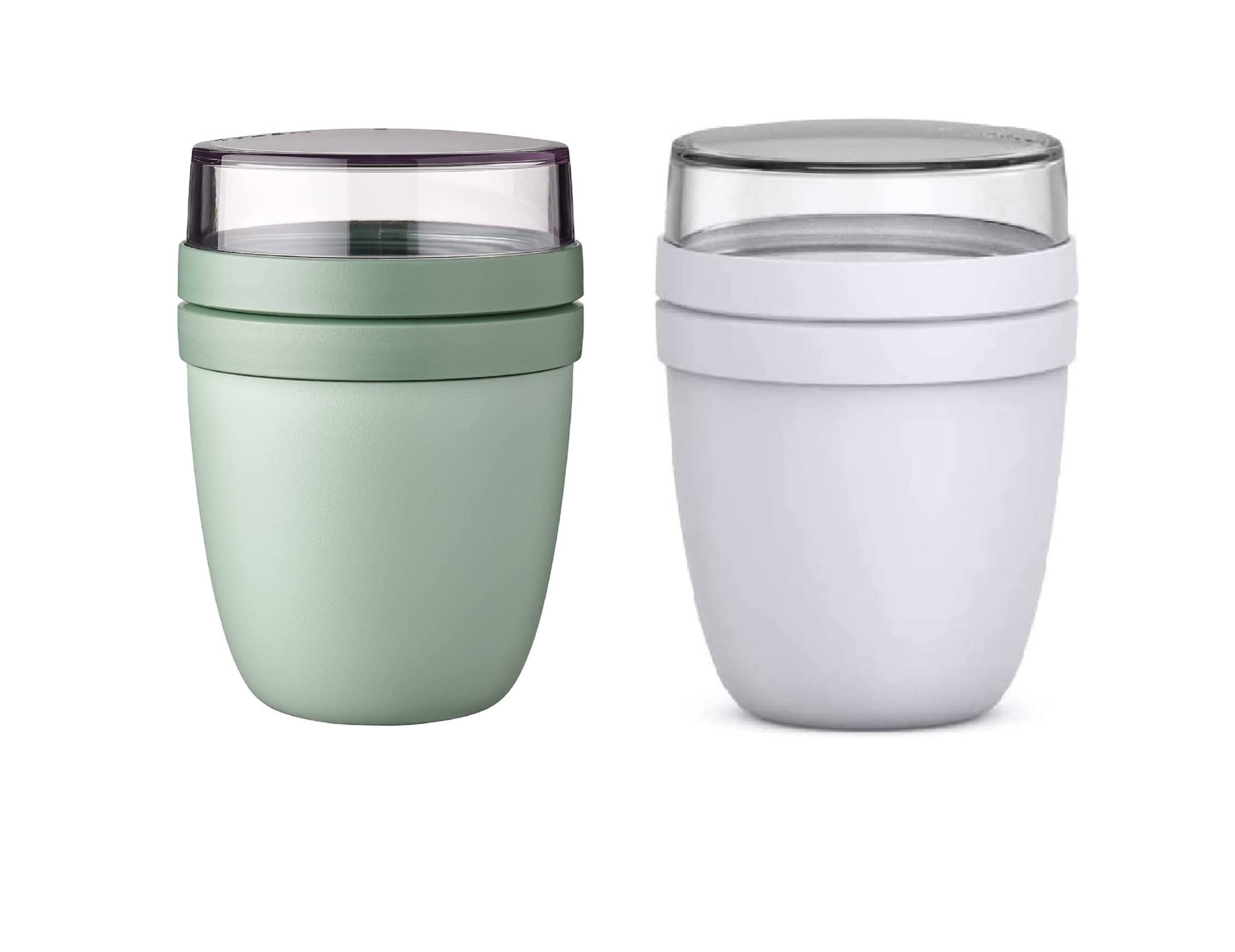 Mepal | Lunchpot Ellipse | Nordic Sage & Cool Grey | praktischer Müslibecher | getrennte Fächer für Joghurt & Müsli | 500 ml + 200 ml | geeignet