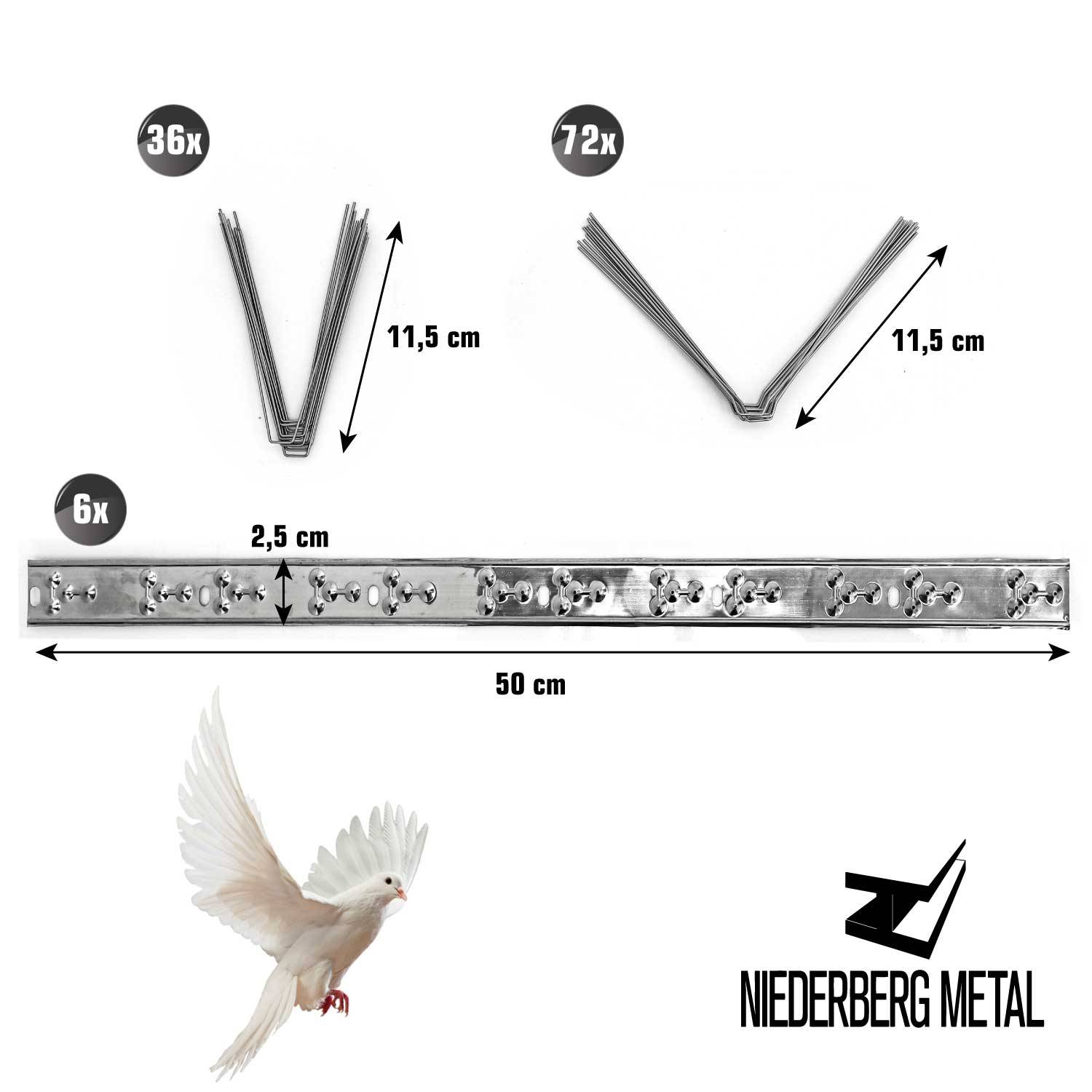Taubenabwehr Spikes - 300cm Edelstahl - Tauben Abwehrleiste Vogel Abwehr Spikes