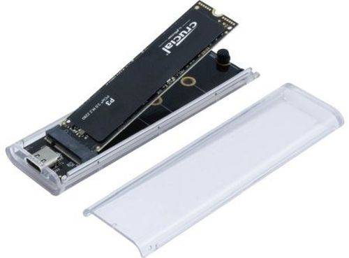 M.2 SSD-Gehäuse, USB 3.2 Gen.2 Typ-C-Anschluss, transparent