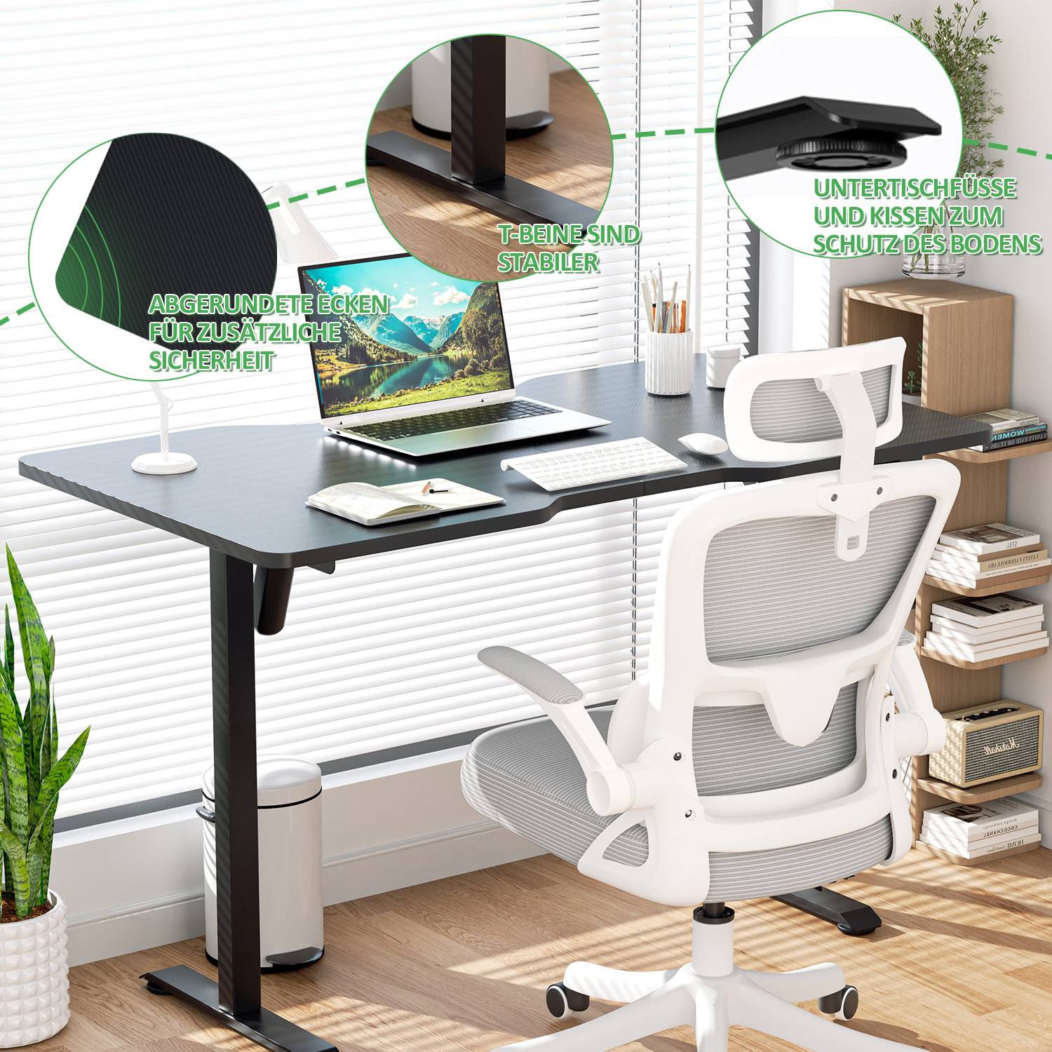 Schreibtisch 140 x 60 cm Höhenverstellbar Schreibtisch 70-115cm Elektrisch mit 4 Memory-Steuerung und Anti-Kollisions, Home Office - Schwarz