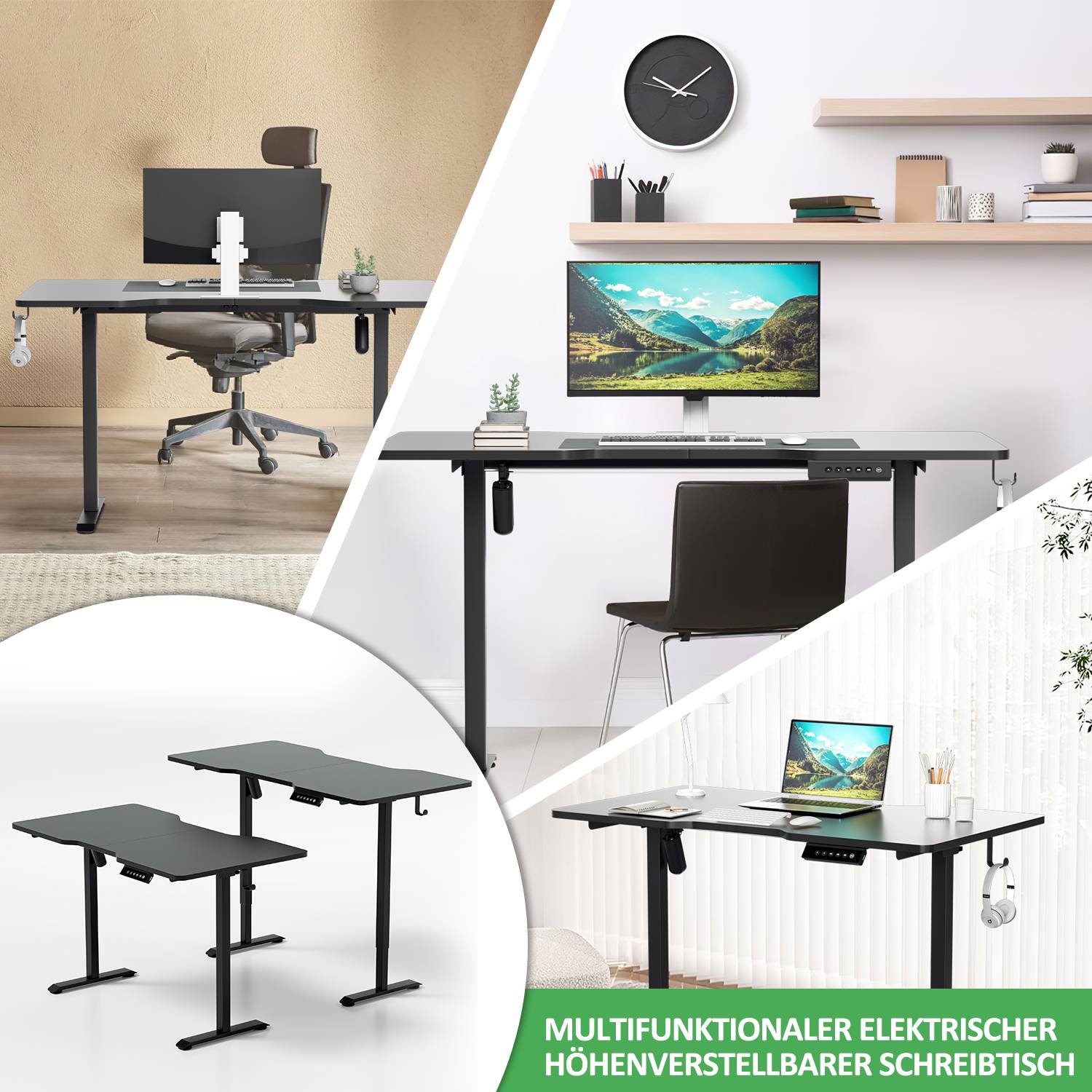 Schreibtisch 140 x 60 cm Höhenverstellbar Schreibtisch 70-115cm Elektrisch mit 4 Memory-Steuerung und Anti-Kollisions, Home Office - Schwarz