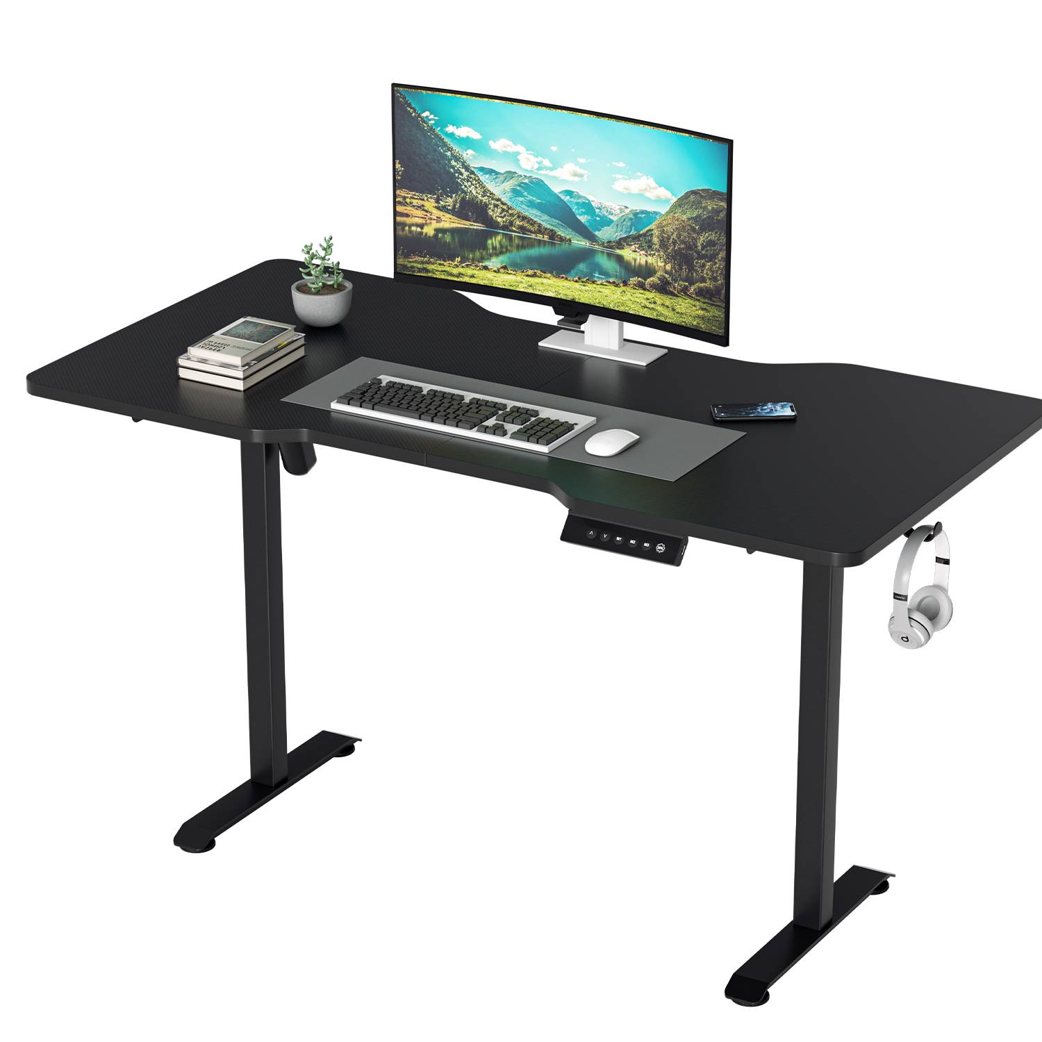Schreibtisch 140 x 60 cm Höhenverstellbar Schreibtisch 70-115cm Elektrisch mit 4 Memory-Steuerung und Anti-Kollisions, Home Office - Schwarz