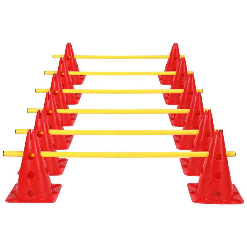 6er Sports Steckhürdenset mit 12 Kegel + 6 Stangen Agility Hürden Steckhürden Set für Kinder/Hunde/Teamsport/Fussball