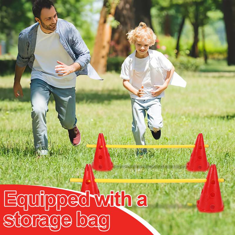 6er Sports Steckhürdenset mit 12 Kegel + 6 Stangen Agility Hürden Steckhürden Set für Kinder/Hunde/Teamsport/Fussball
