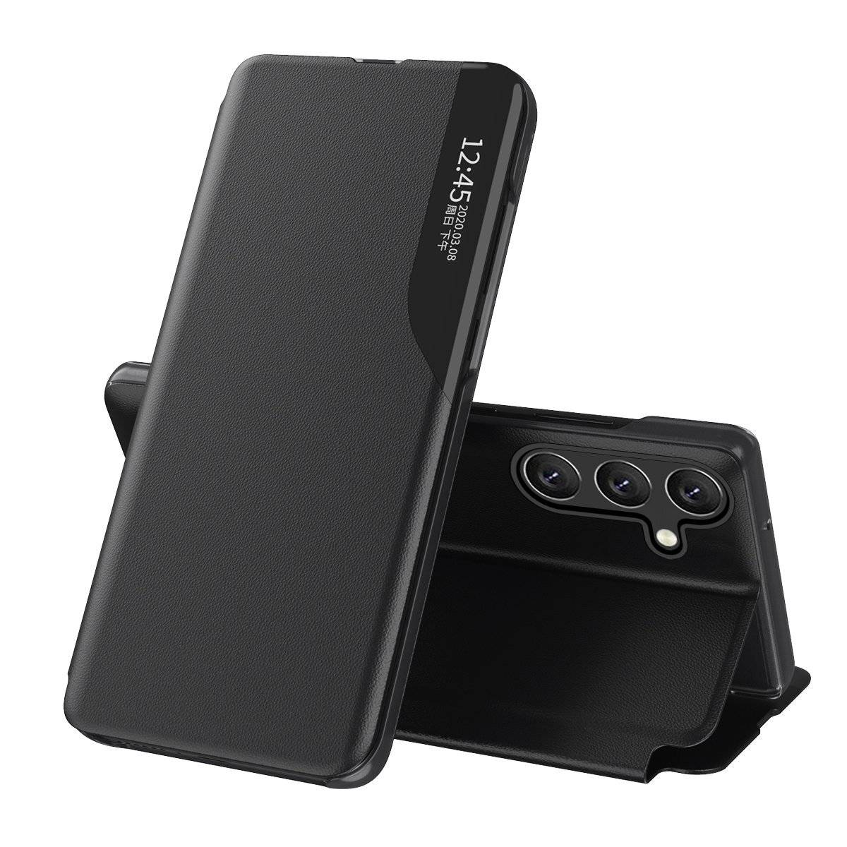 Eco Leather View Hülle mit Klappständer für Samsung Galaxy A05s Schwarz