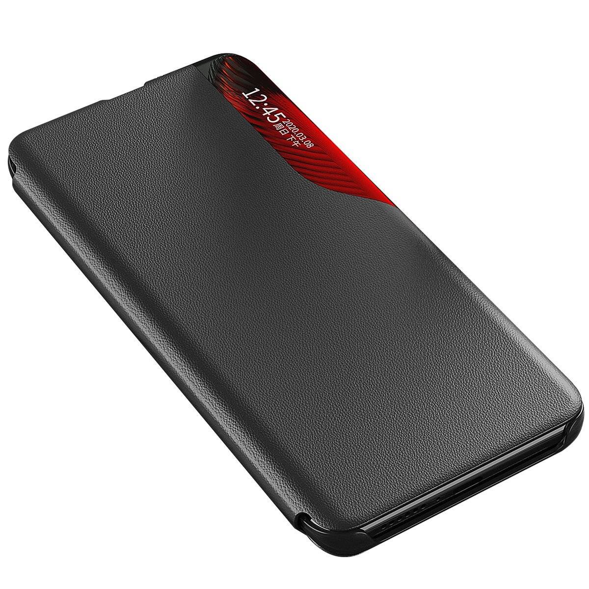 Eco Leather View Case Buch Tasche Handyhülle Schutzhülle kompatibel mit iPhone 16e (SE 4 2025) Schwarz