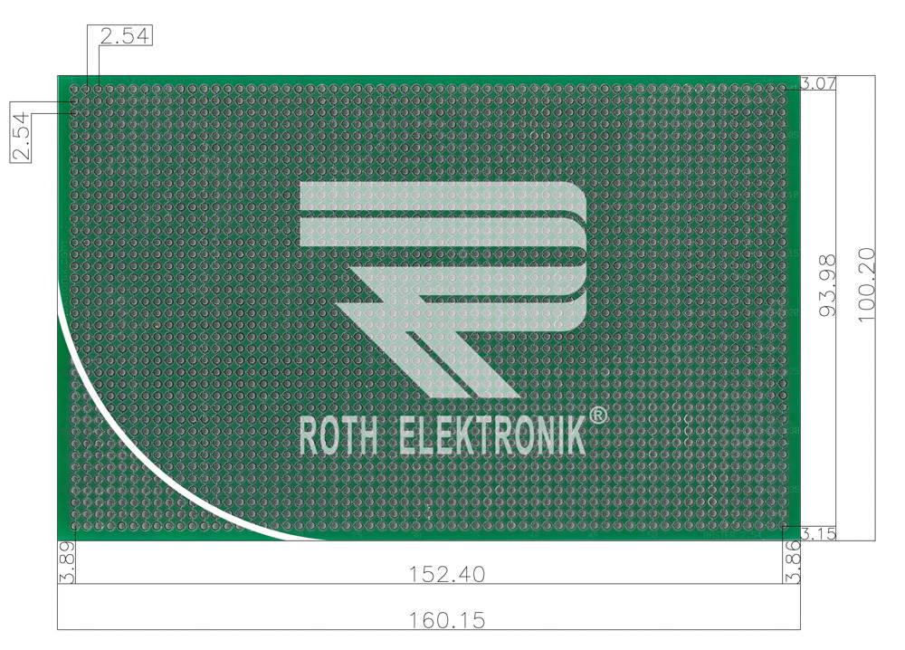 Roth Elektronik RE212-LFDS Laborkarte Epoxyd RM 2,54 mm zweiseitig Gitter-Layout