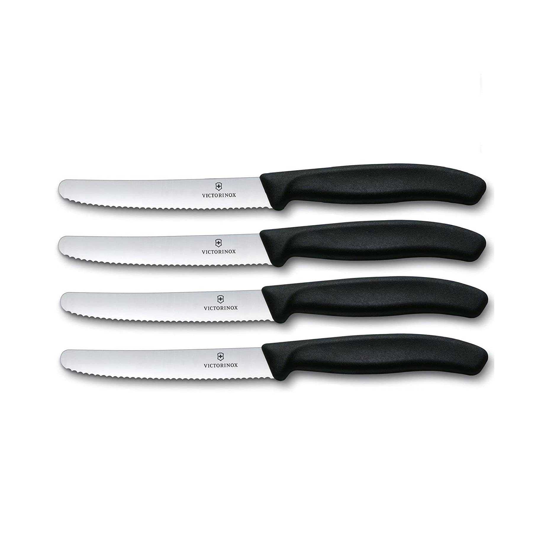 Victorinox | 4 Stück Tafelmesser Swiss Classic | Schwarz | Tomatenmesser mit Wellenschliff | rostfrei | Swiss Made
