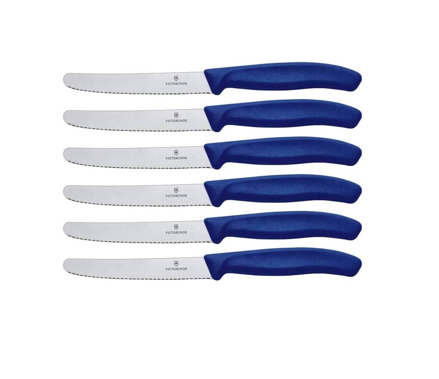 Victorinox | Swiss Classic Tafelmesser-Set | 6-teilig | elegante blaue Griffe | rostfreier Edelstahl | ergonomisches Design | ideal für den Alltag