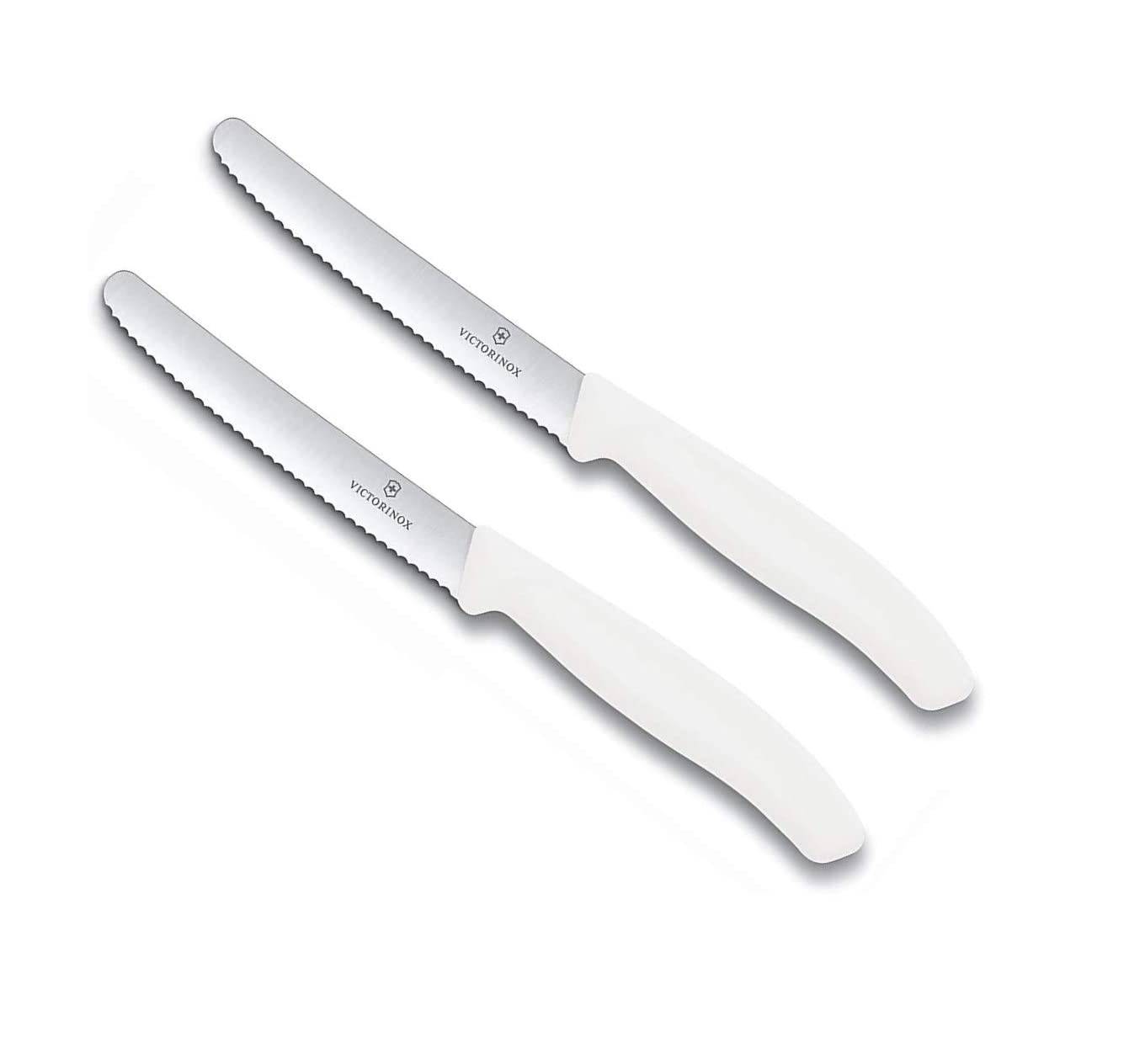 Victorinox | Swiss Classic Tafelmesser-Set | 2-teilig | ergonomische Griffe | Wellenschliff | spülmaschinenfest | elegant in Weiß