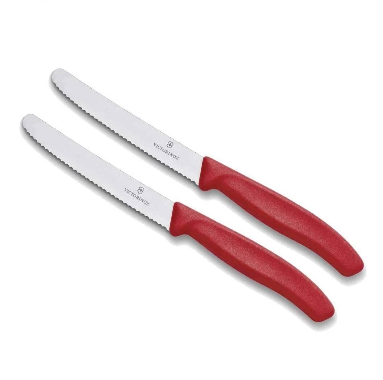 Victorinox | Swiss Classic Tafelmesser Set | 2-tlg mit Wellenschliff | ergonomische Griffe | spülmaschinengeeignet | in Rot