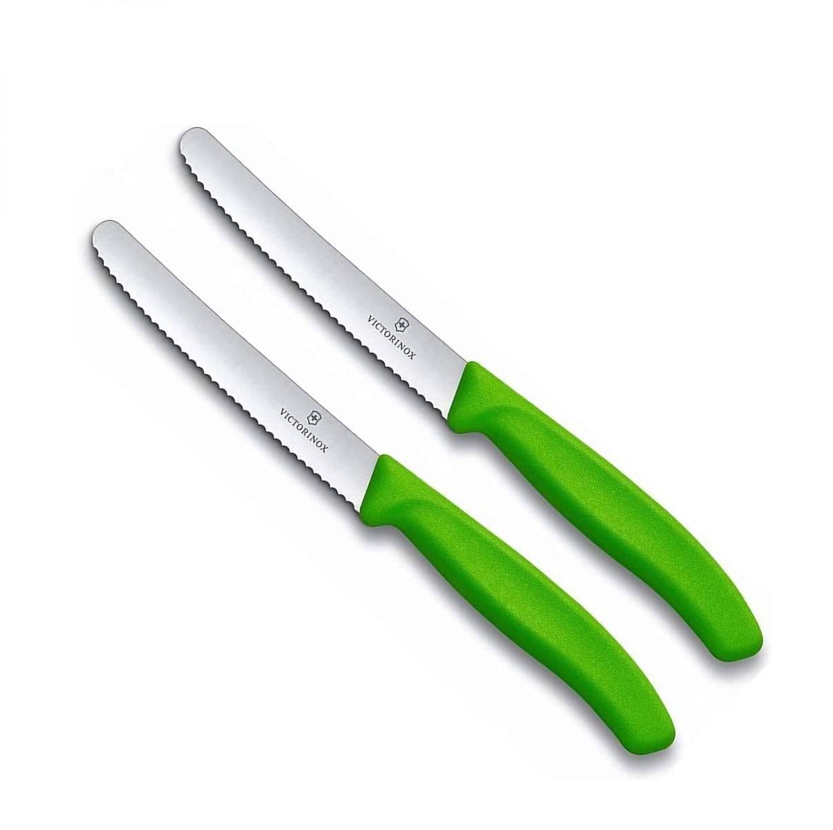 Victorinox | Tafelmesser Set 2-tlg | Swiss Classic | ergonomischer Griff | spülmaschinengeeignet | Wellenschliff | Farbe: Grün