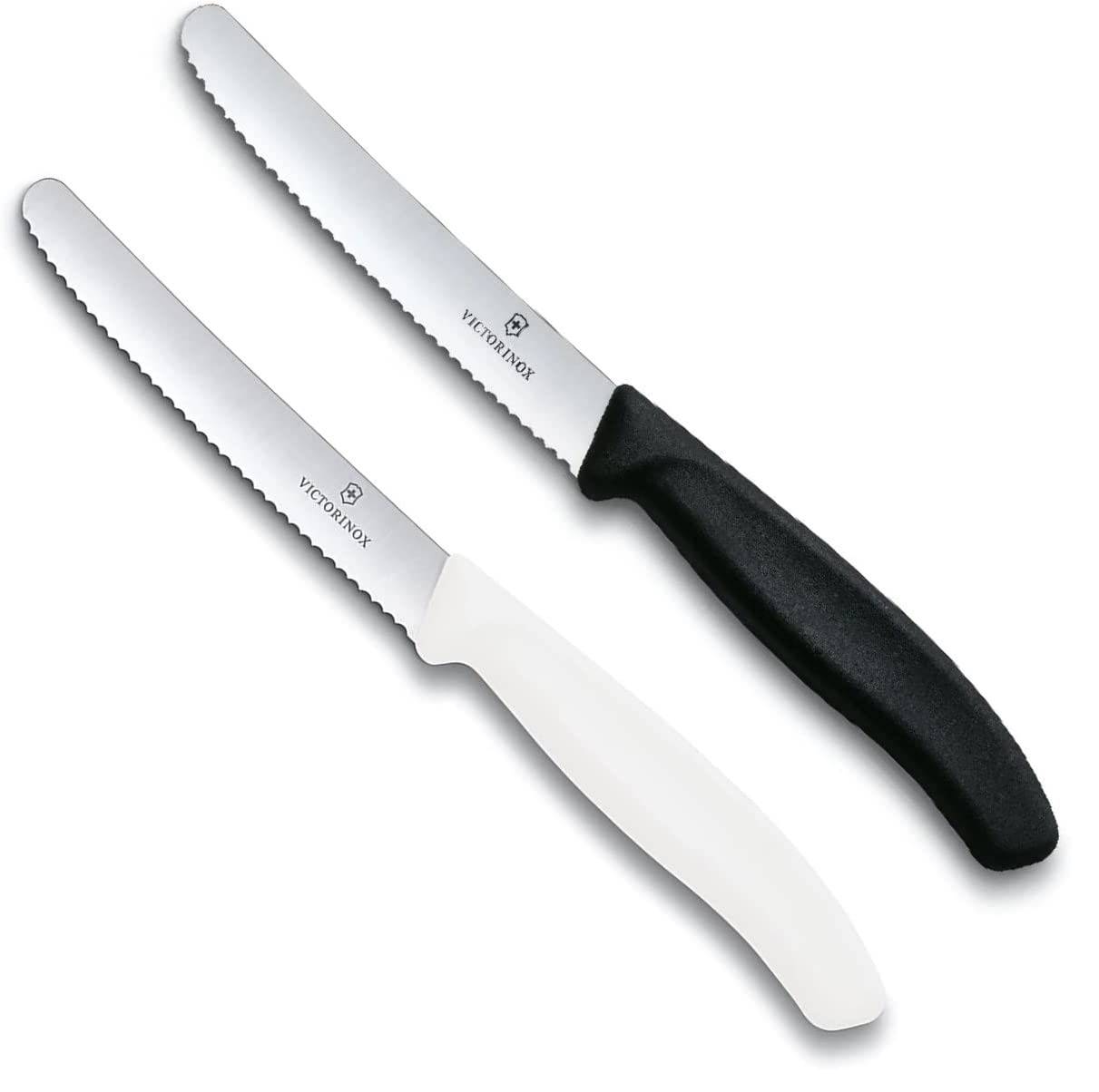 Victorinox | Swiss Classic Tafelmesser Set | ergonomischer Griff | spülmaschinengeeignet | Wellenschliff | Schwarz/Weiß