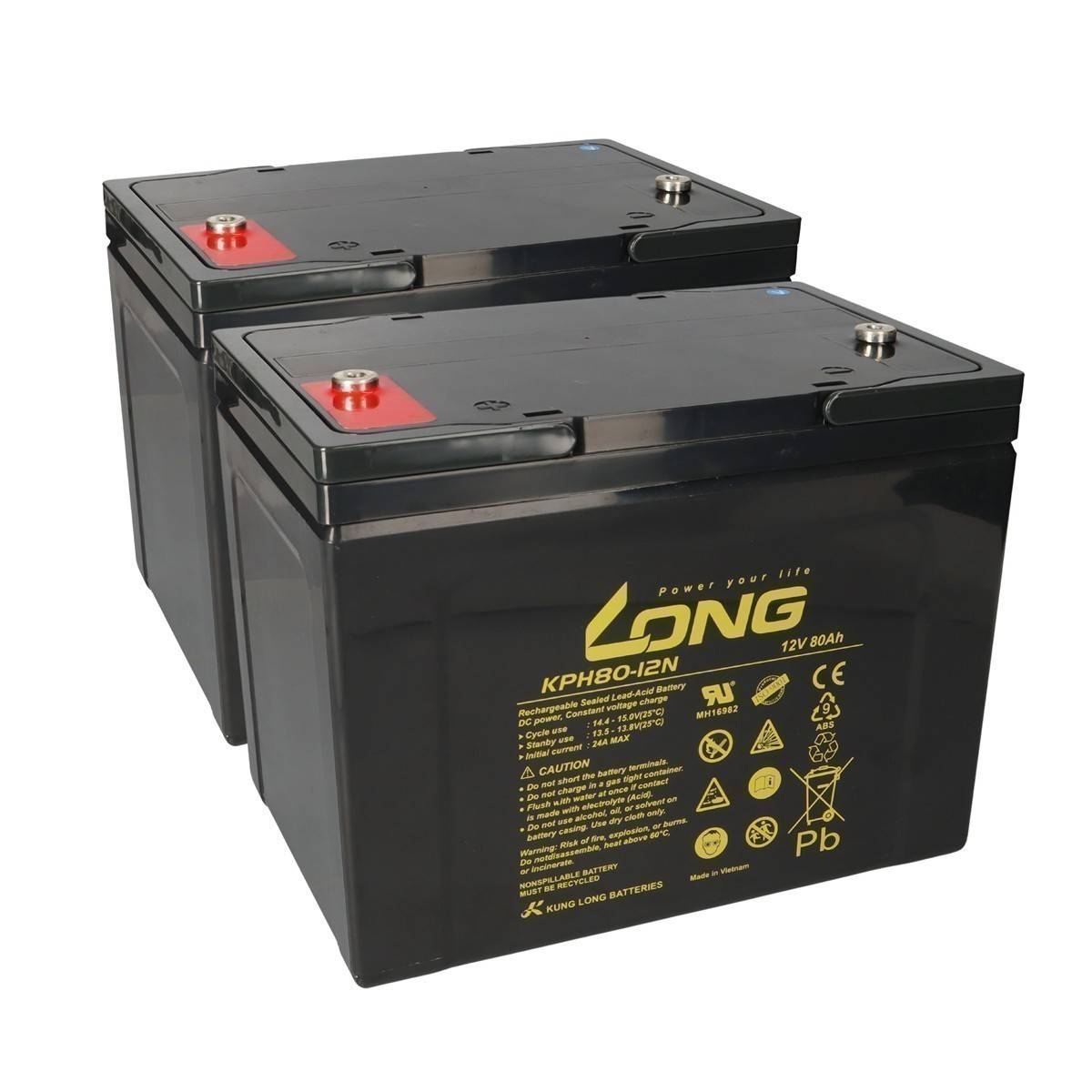 Ersatzakku f. Sopur E140 E155 E160 Power 2x Kung Long Bleiakku 12V 80Ah Longlife
