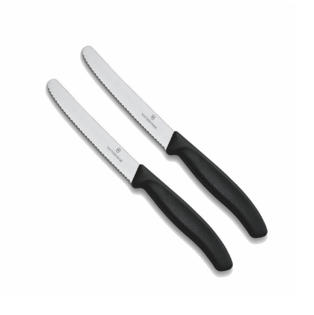 Victorinox | Tafelmesser Set | 2er Pack | Schwarz | Swiss Classic | Wellenschliff Klinge | ergonomischer Griff | zeitloses Design | makellose