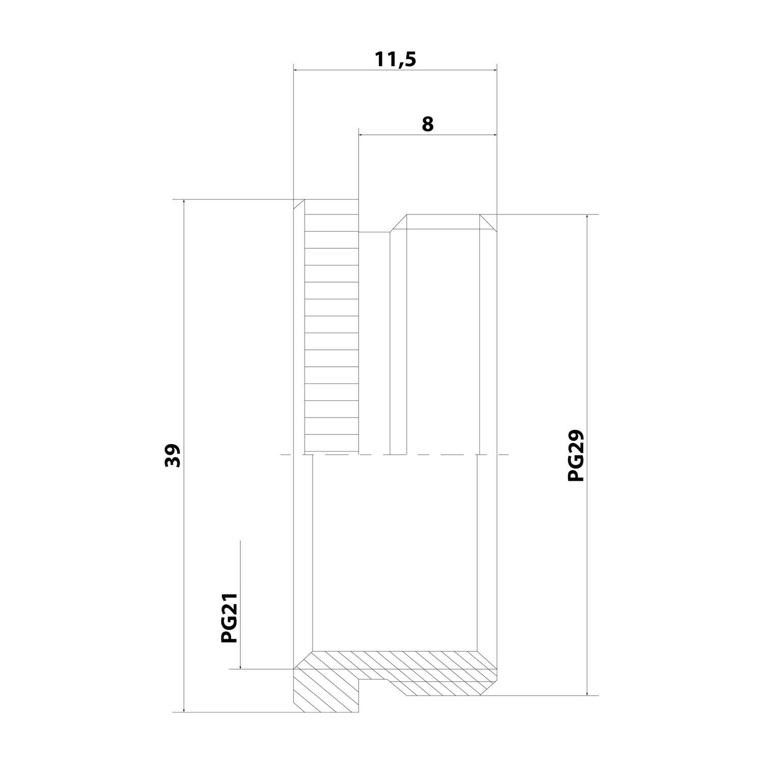 10062176 WISKA Reduzierung PG/PG von PG29x1,588 auf PG21x1,588 MRR-29 rund Messing (CuZn) vernickelt Anschlussgewinde