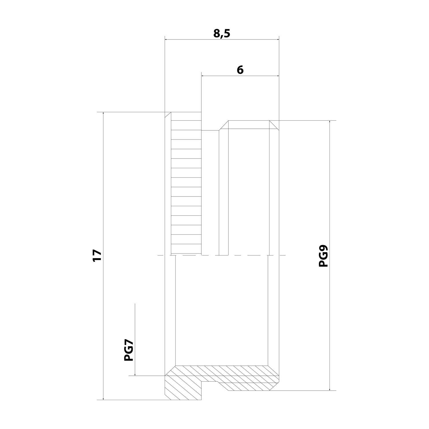 10062161 WISKA Reduzierung PG/PG von PG9x1,41 auf PG7x1,27 MRR-09/07 rund Messing (CuZn) vernickelt Anschlussgewinde