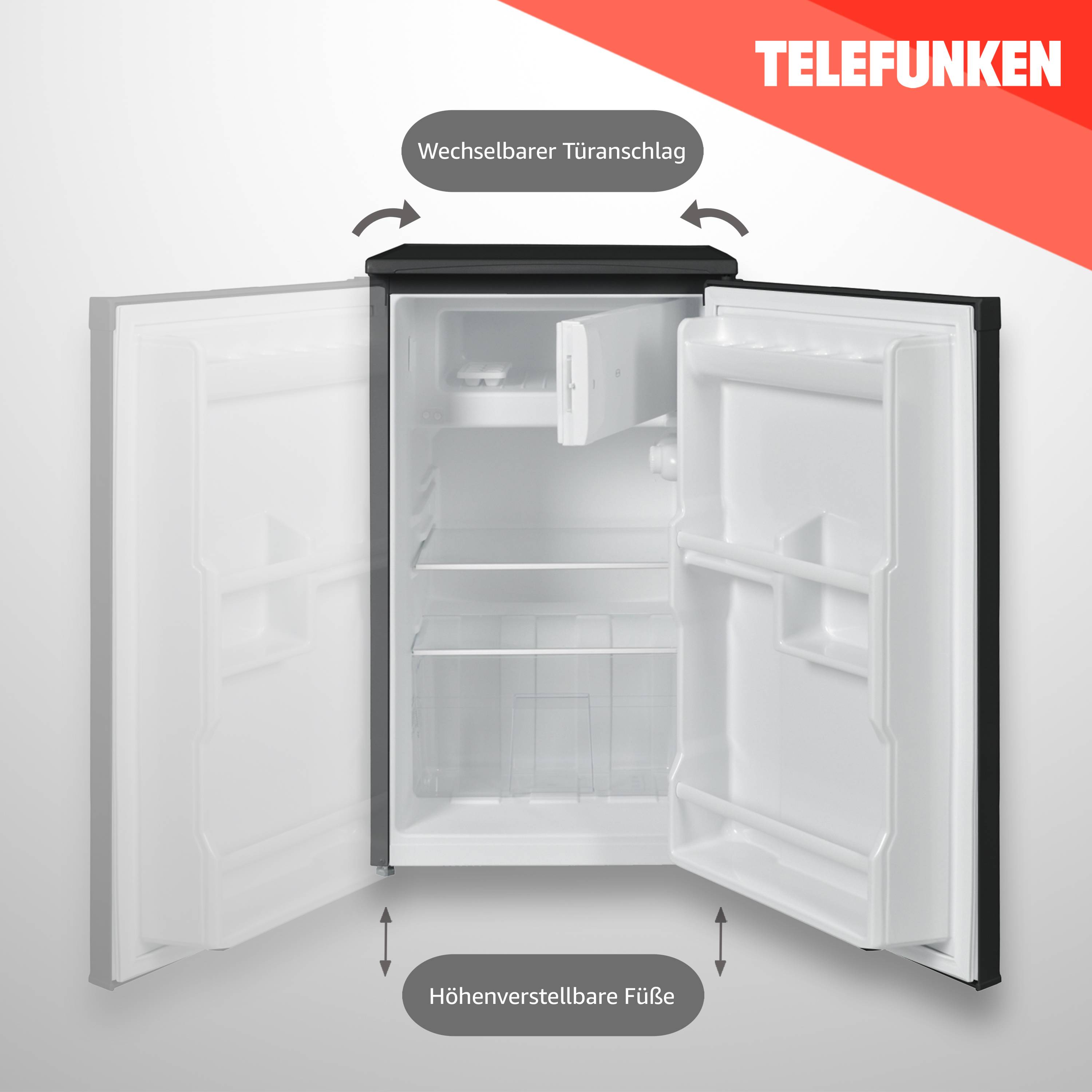 Telefunken Kühlschrank mit Gefrierfach (2-Sterne) | Freistehend | 81 Liter | Kühlschrank klein | CF-32-152-B schwarz