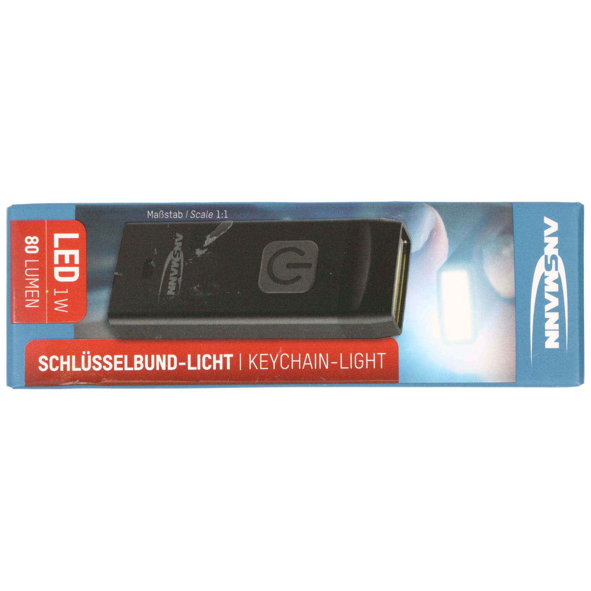 LED-Schlüsselbundleuchte KL80R, integrierter Ladestecker, Taster mit Dimmfunktion, inkl. Schlüsselanhänger