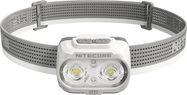 Nitecore UT27 2024 Titan White LED-Stirnlampe, Dual Power, max. 800 Lumen, ultraleicht, weißes Gehäuse und Stirnband
