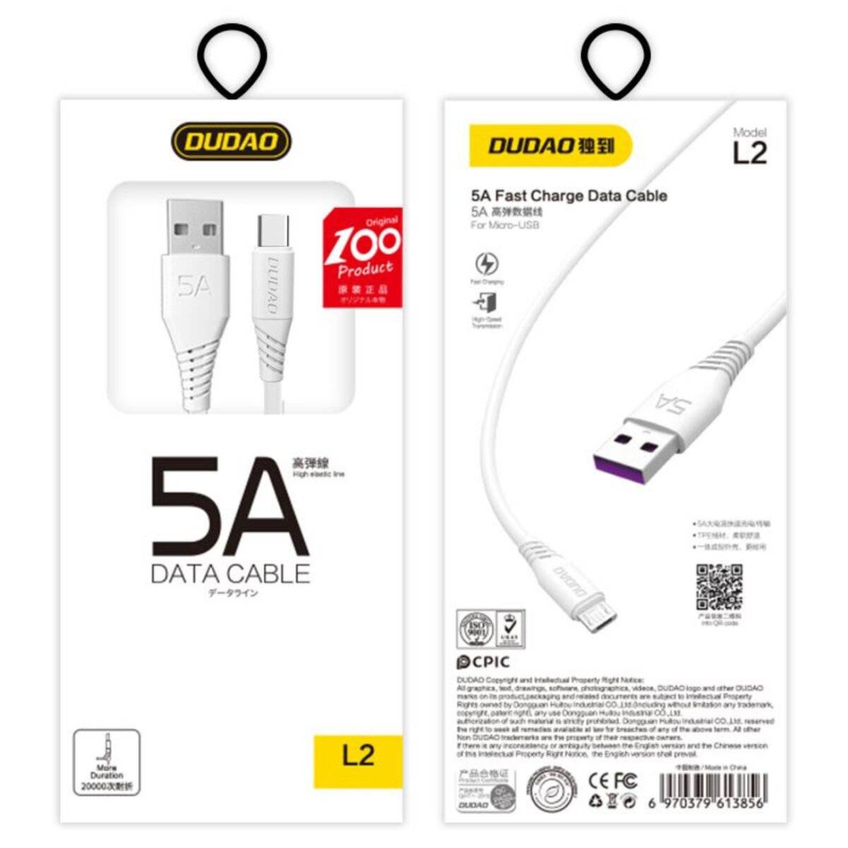 Dudao Kabel USB / Typ C 5A 2m weiß L2T