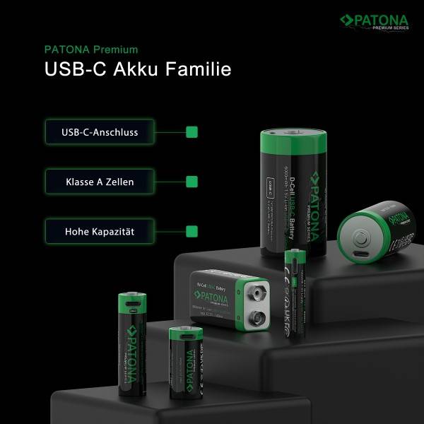4x PATONA Premium CR123A USB-C Akku 3,0V 800mAh / 2400mWh – inkl. Ladekabel