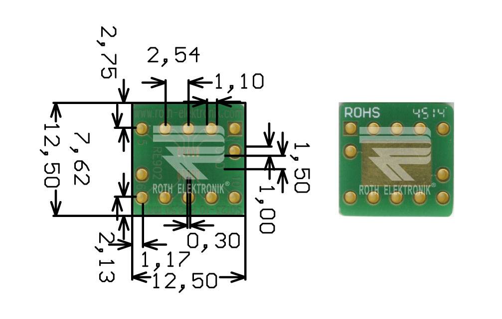 Roth Elektronik RE902 Adapter SOT 23-10 0,50 mm Pitch RM 2,54 mm