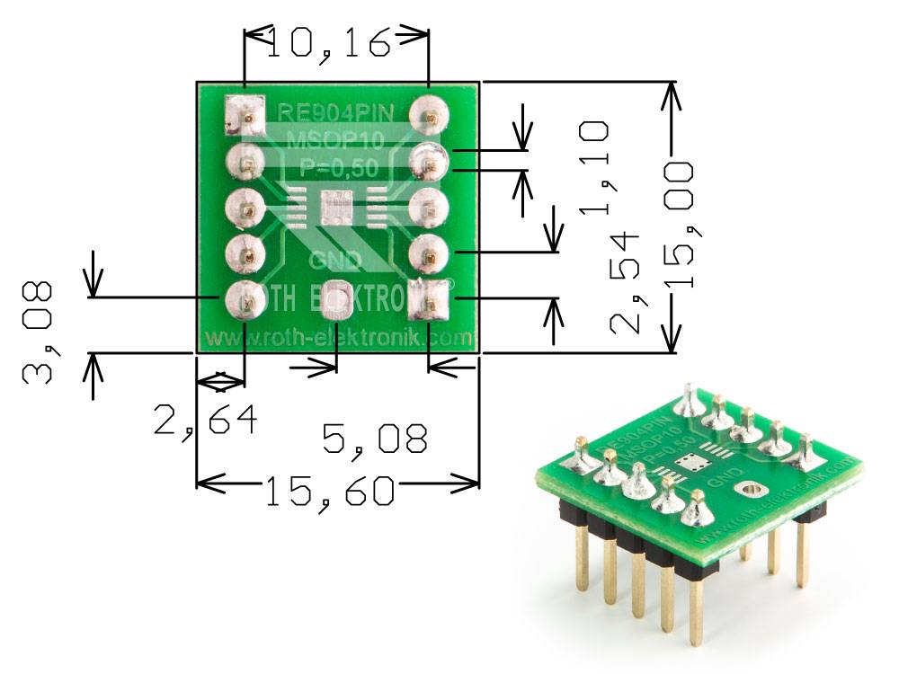 Roth Elektronik RE904PIN Adapter MSOP10 P=0,50 mm mit Pins