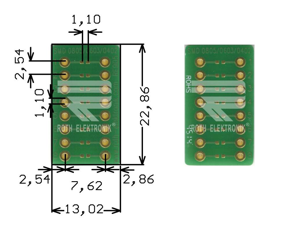 Roth Elektronik RE905 Adapter SMD-Bauteile 0805, 0603, 0402 RM 2,54 mm