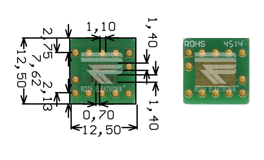 Roth Elektronik RE907 Adapter SOT23-10 0,95 mm Pitch RM 2,54 mm