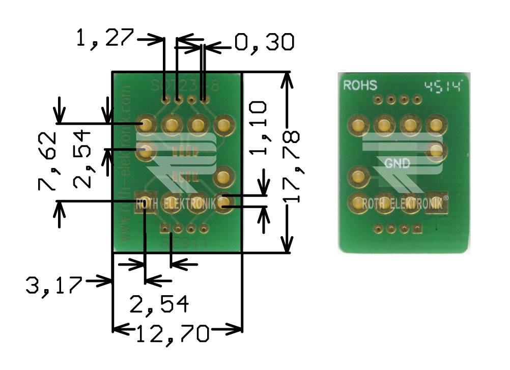 Roth Elektronik RE911 Adapter SOT23-8 0,65 mm Pitch RM 2,54 mm