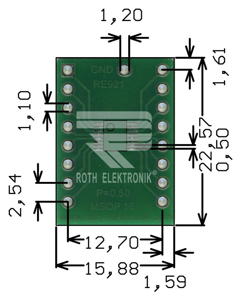 Roth Elektronik RE921 Adapter MSOP16 P=0,50 mm RM 2,54mm