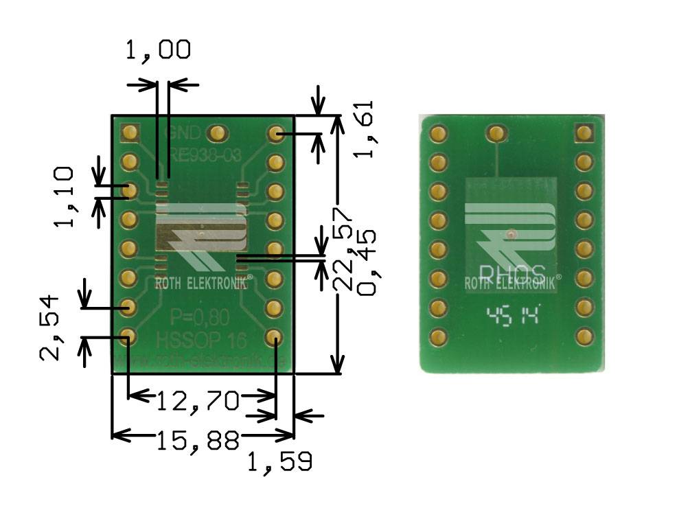 Roth Elektronik RE938-03 Adapter HSSOP16 P=0,80 mm RM 2,54 mm